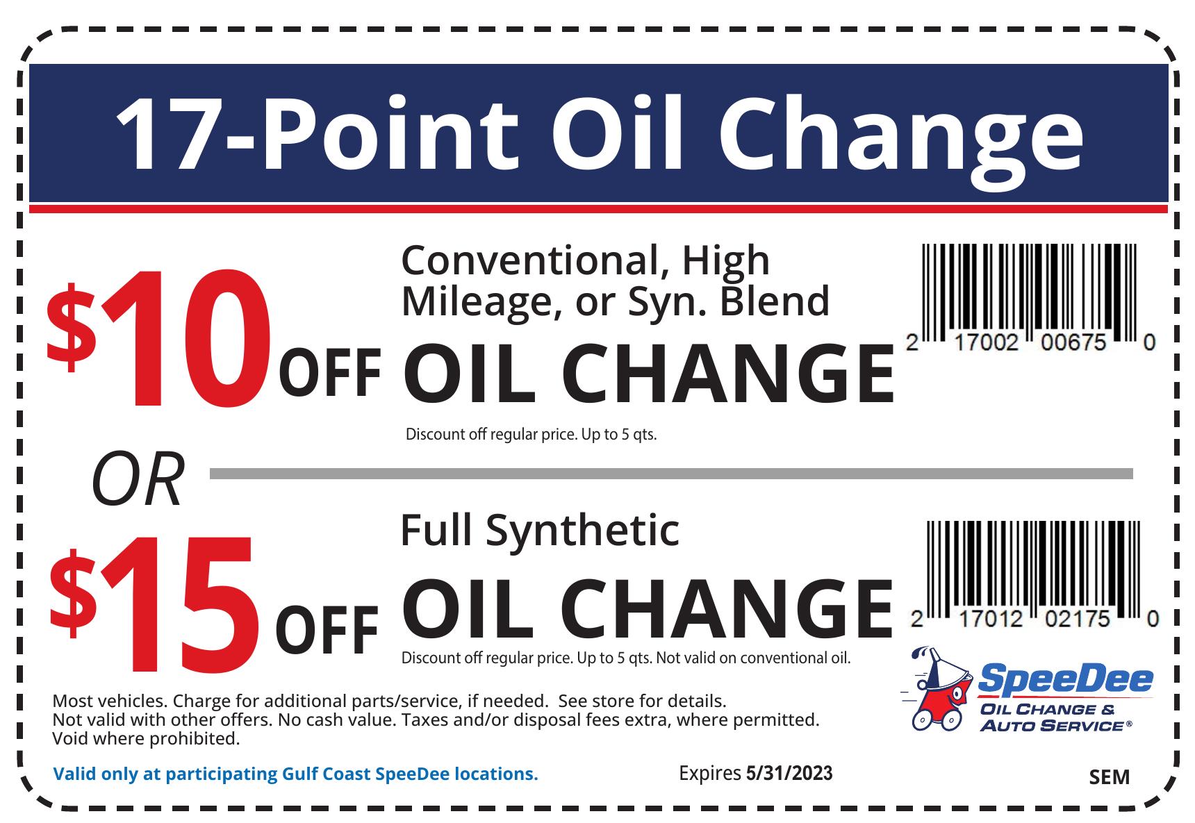 five seasons tire oil change price
